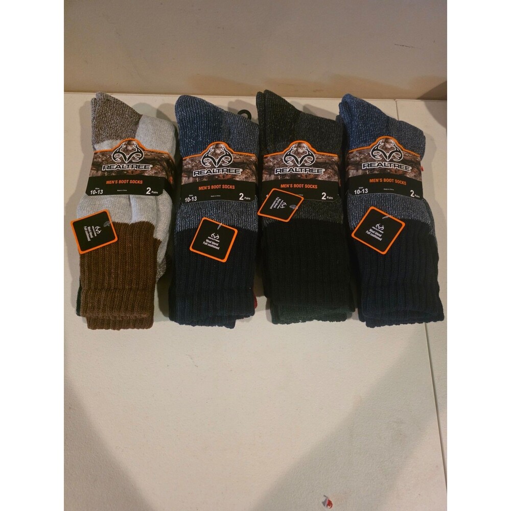 NEW 8 PAIRS MENS REALTREE WOOL BLEND BOOT CUSHIONED SOCKS SIZE LARGE 10-13